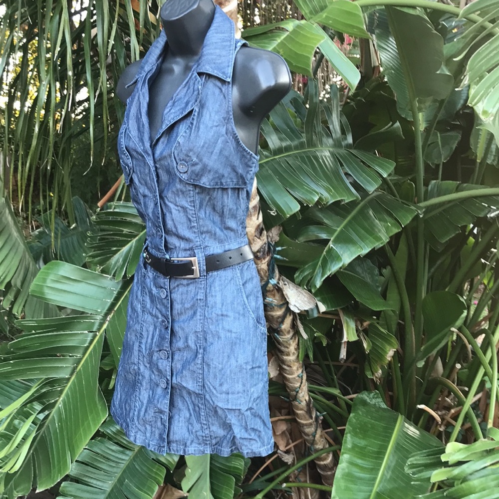 Free people level 99 Denim button down halter look dress